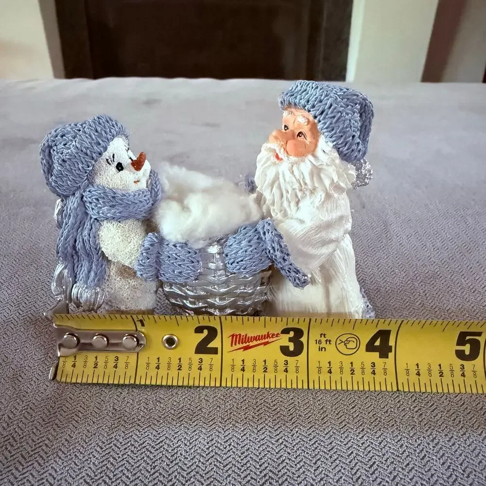 Vintage 1998 Encore Group Santa Snowman Candle Holder Basket Christmas Decor